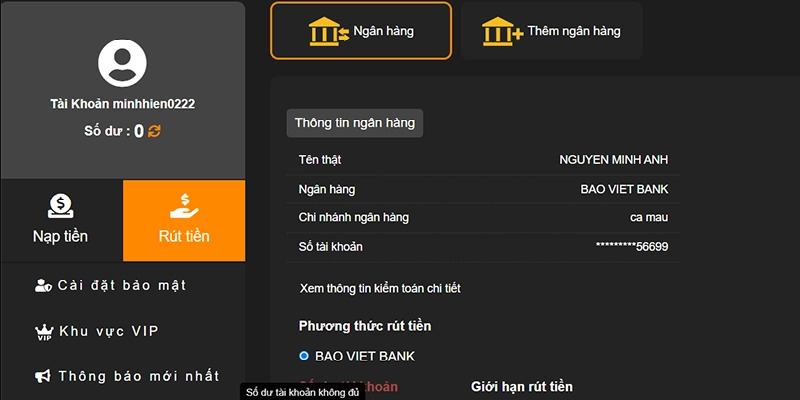 Bet thủ điền đầy đủ thông tin về ngân hàng để rút tiền thành công Bet thủ điền đầy đủ thông tin về ngân hàng để rút tiền thành công